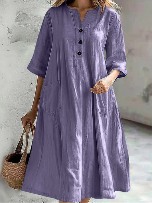 Elegant Ladies Button Half Sleeve Dress