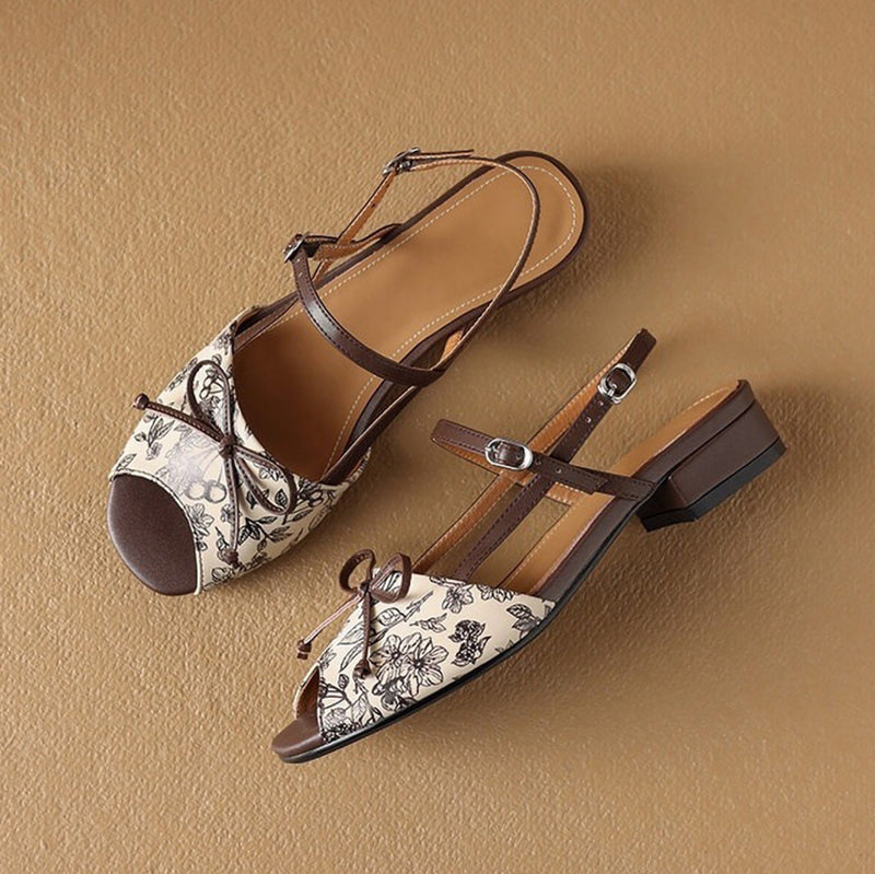 New Elegant Printed Bow Strap Sandals
