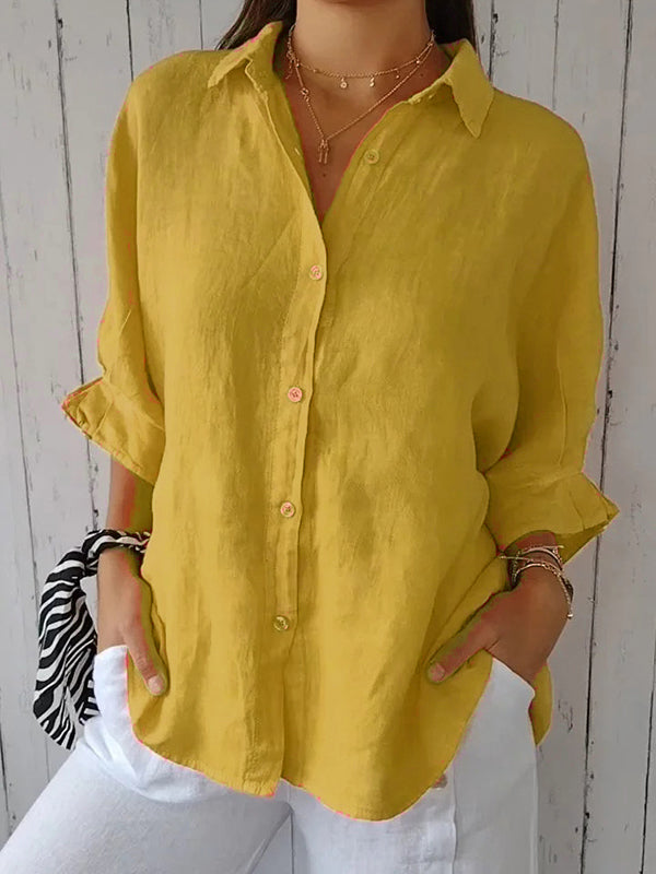 New Cotton & Linen Casual Tie-Back Women's Top