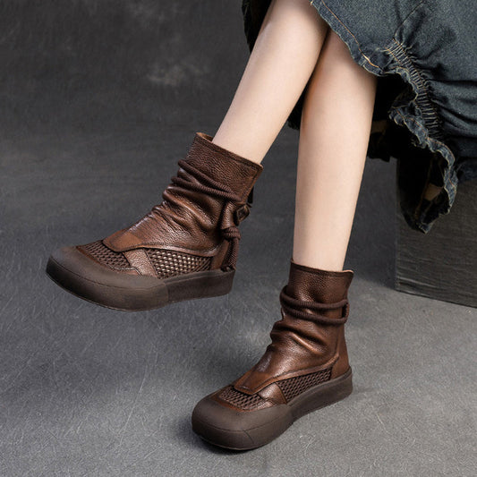 Fashion Hollow Soft Leather Wear-Resistant Zipper Women'S Shoes