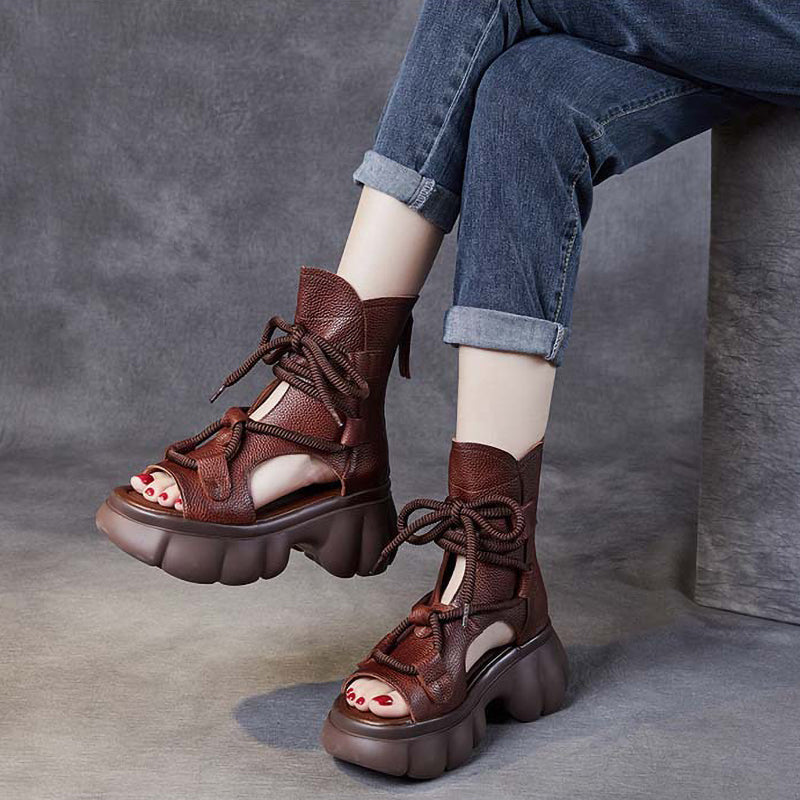 Retro All-Match Waterproof Lace-Up Zipper Thick-Soled Women'S Shoes