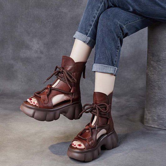 Retro All-Match Waterproof Lace-Up Zipper Thick-Soled Women'S Shoes
