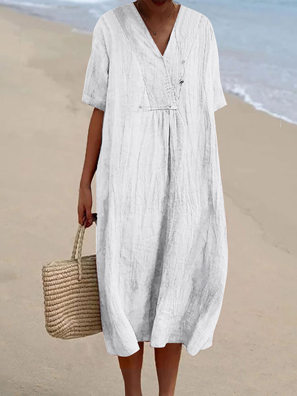 New Style Pocket Solid Color Holiday Dress