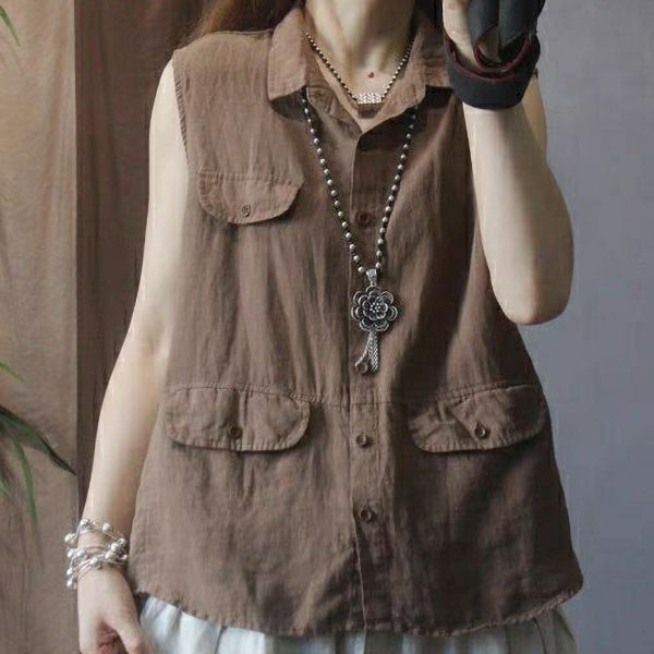 New Single Breasted Button Vest Pocket Top