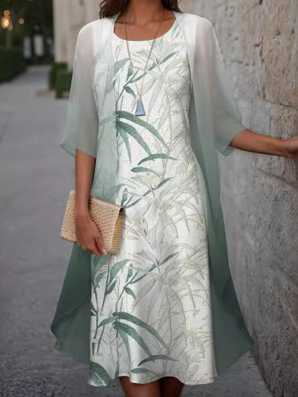 New Design Printed Cape And Dress Two Piece Set