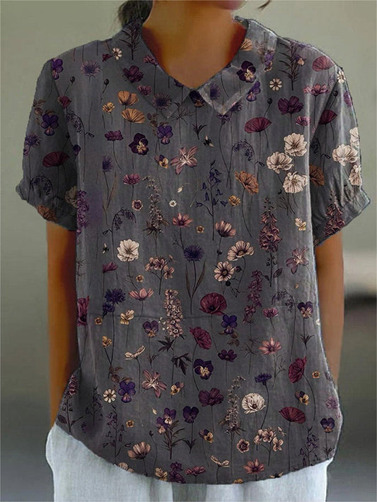 Women's Flower Art Print Casual Linen Cotton Top And Dress