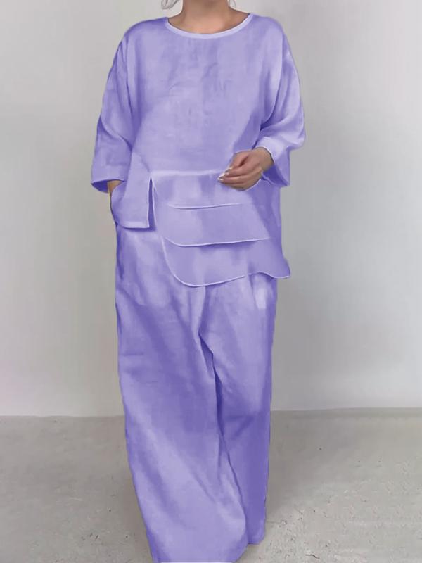 Round Neck Layered Design Women'S Two-Piece Set