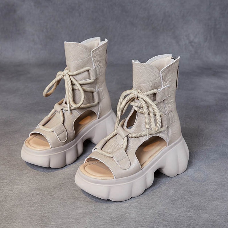 Retro All-Match Waterproof Lace-Up Zipper Thick-Soled Women'S Shoes