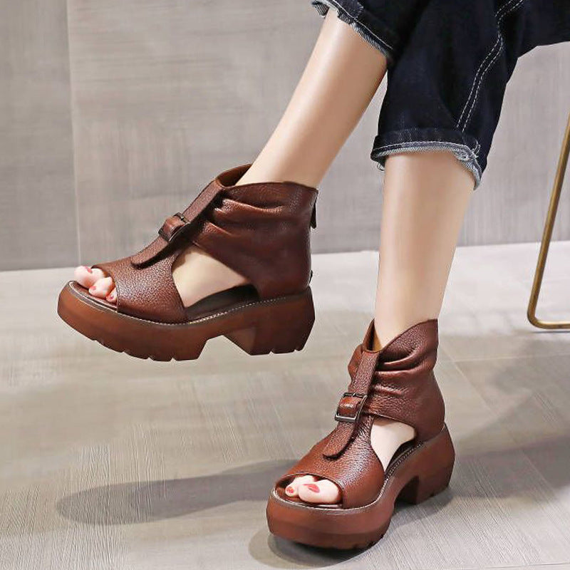 New Zippered Mid-Heeled Hollow-Soled Women'S Shoes
