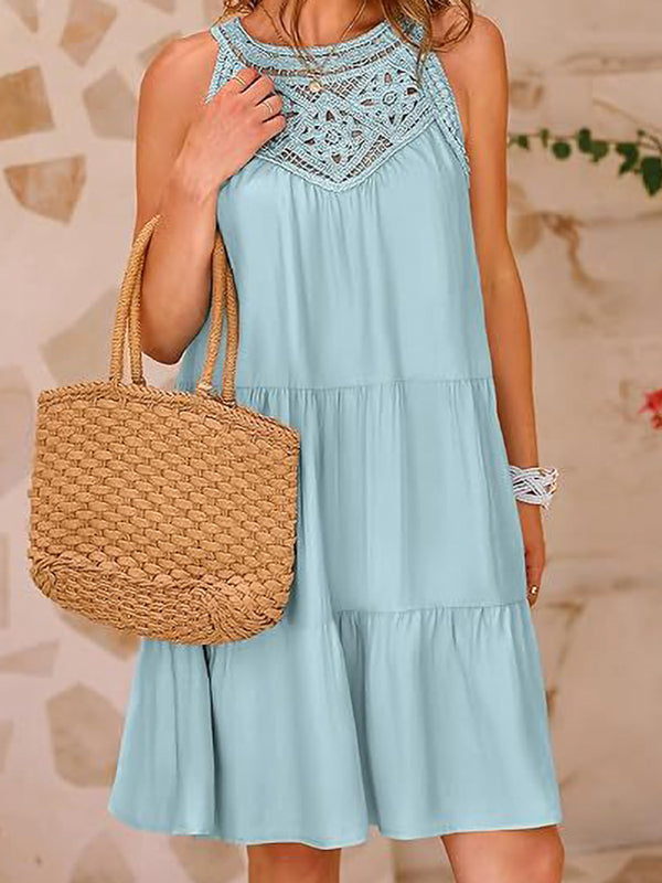 New Hollow Lace Stitching Halter Neck Dress