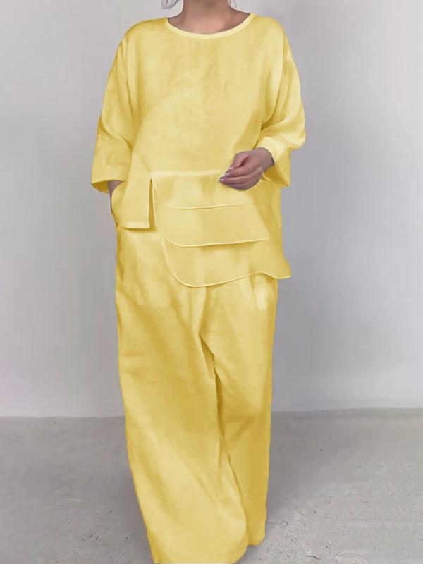 Round Neck Layered Design Women'S Two-Piece Set