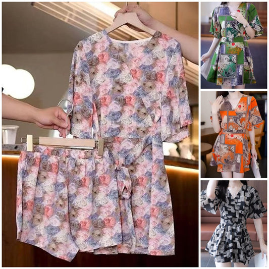 Casual Fashion Printed Silk Dress Suit