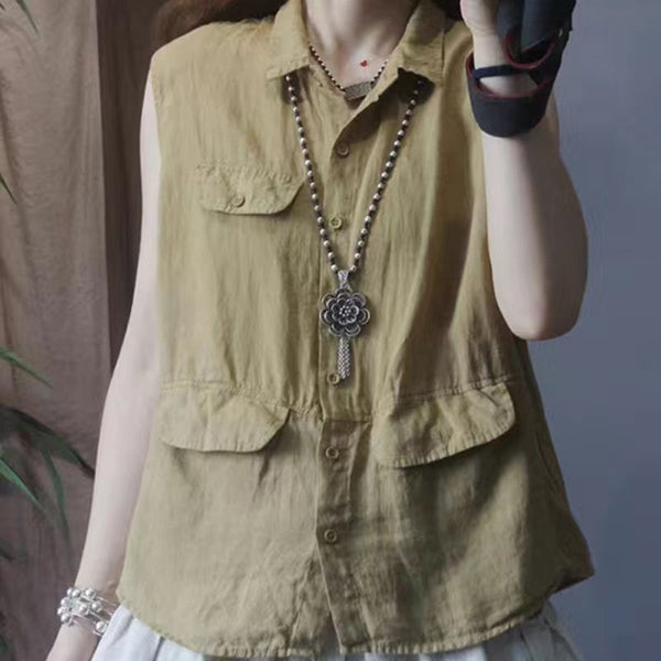 New Single Breasted Button Vest Pocket Top