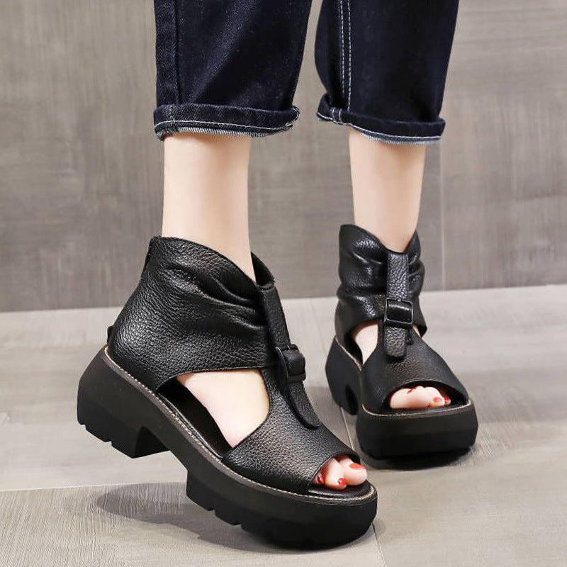 New Zippered Mid-Heeled Hollow-Soled Women'S Shoes
