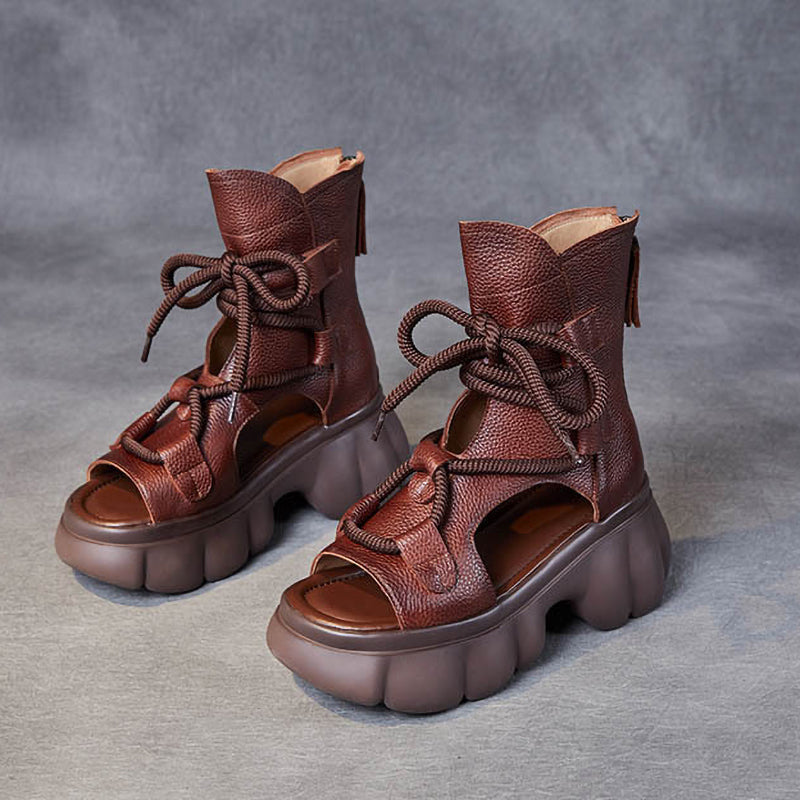 Retro All-Match Waterproof Lace-Up Zipper Thick-Soled Women'S Shoes