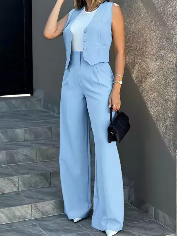 New Fashion Vest Waistcoat Wide Leg Pants Three-piece Set