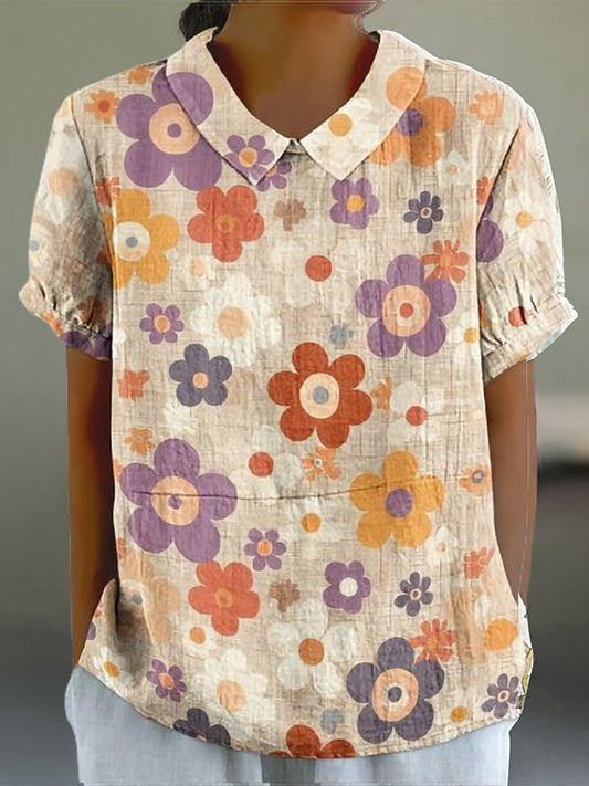 Bright Floral Print Linen And Cotton Women'S Tops And Dresses