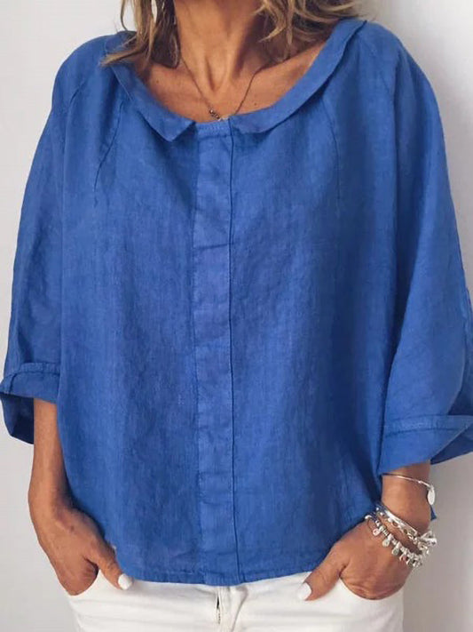 Solid Color Small Lapel Cotton Ladies Shirt