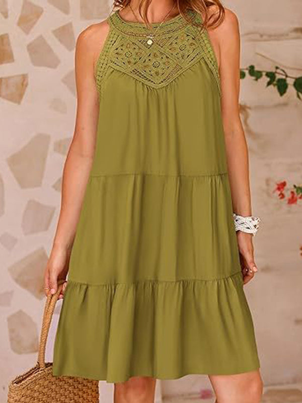 New Hollow Lace Stitching Halter Neck Dress