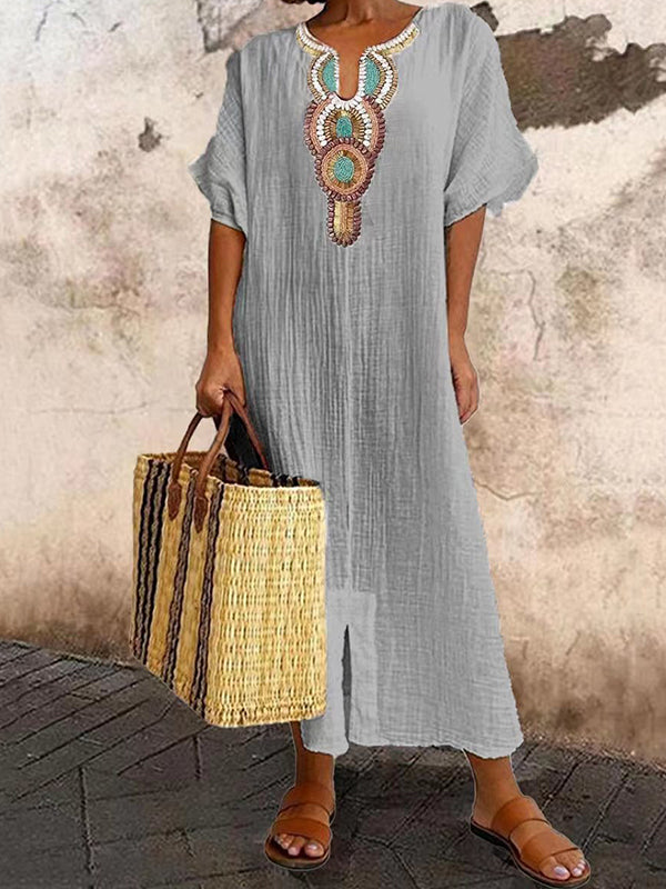 Embroidered Slit Cotton Ladies Dress