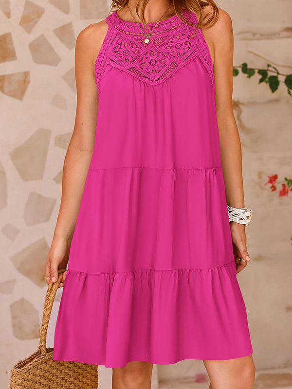 New Hollow Lace Stitching Halter Neck Dress
