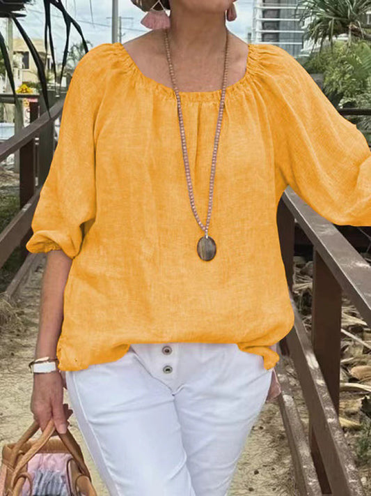 New Solid Color Round Neck Mid-Sleeve Casual Top