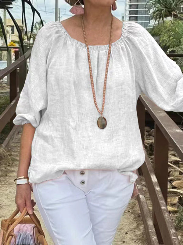 New Solid Color Round Neck Mid-Sleeve Casual Top