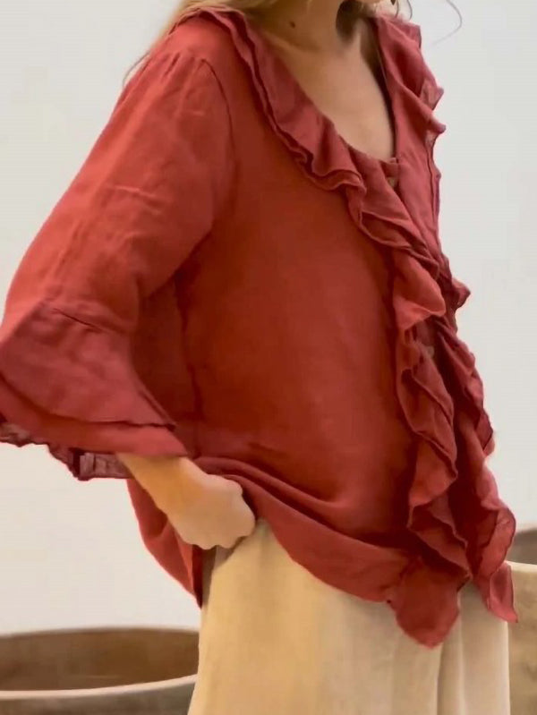 New Solid Color Ruffled Ladies Top