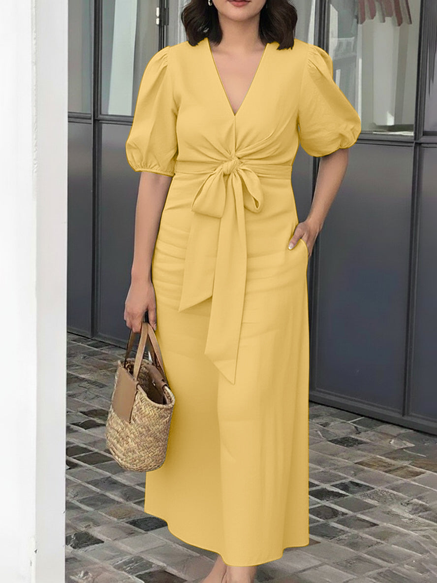 Elegant Bow Back Zipper Ladies Beautiful Dress