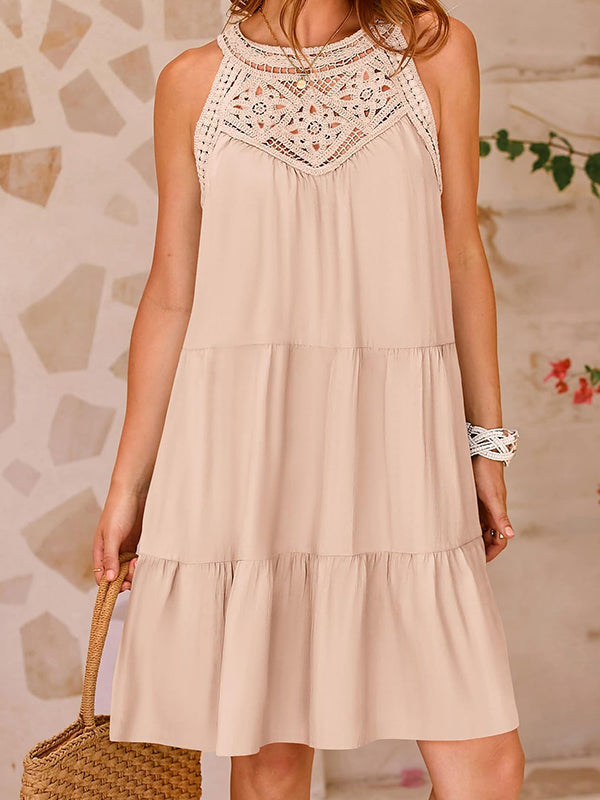 New Hollow Lace Stitching Halter Neck Dress