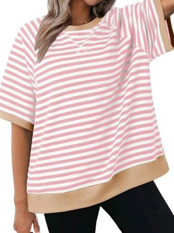 Simple Casual Striped Print Colorblock Shirt