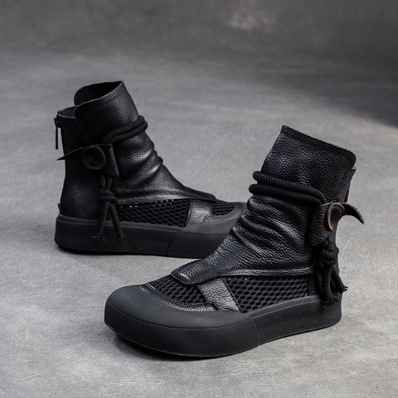 Fashion Hollow Soft Leather Wear-Resistant Zipper Women'S Shoes