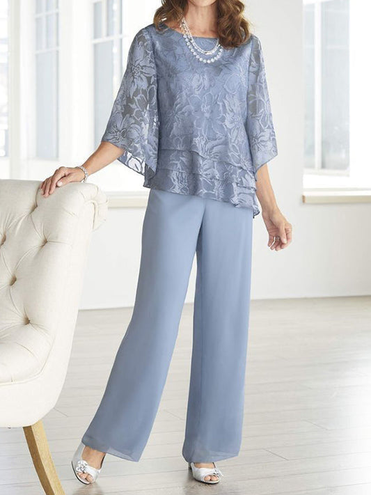 Beautiful Chiffon Print Elegant Ladies Two Piece Suit
