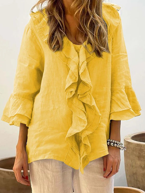 New Solid Color Ruffled Ladies Top