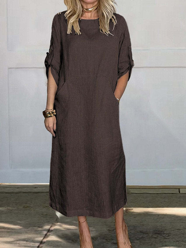 Casual Round Neck Double Side Pocket Dress