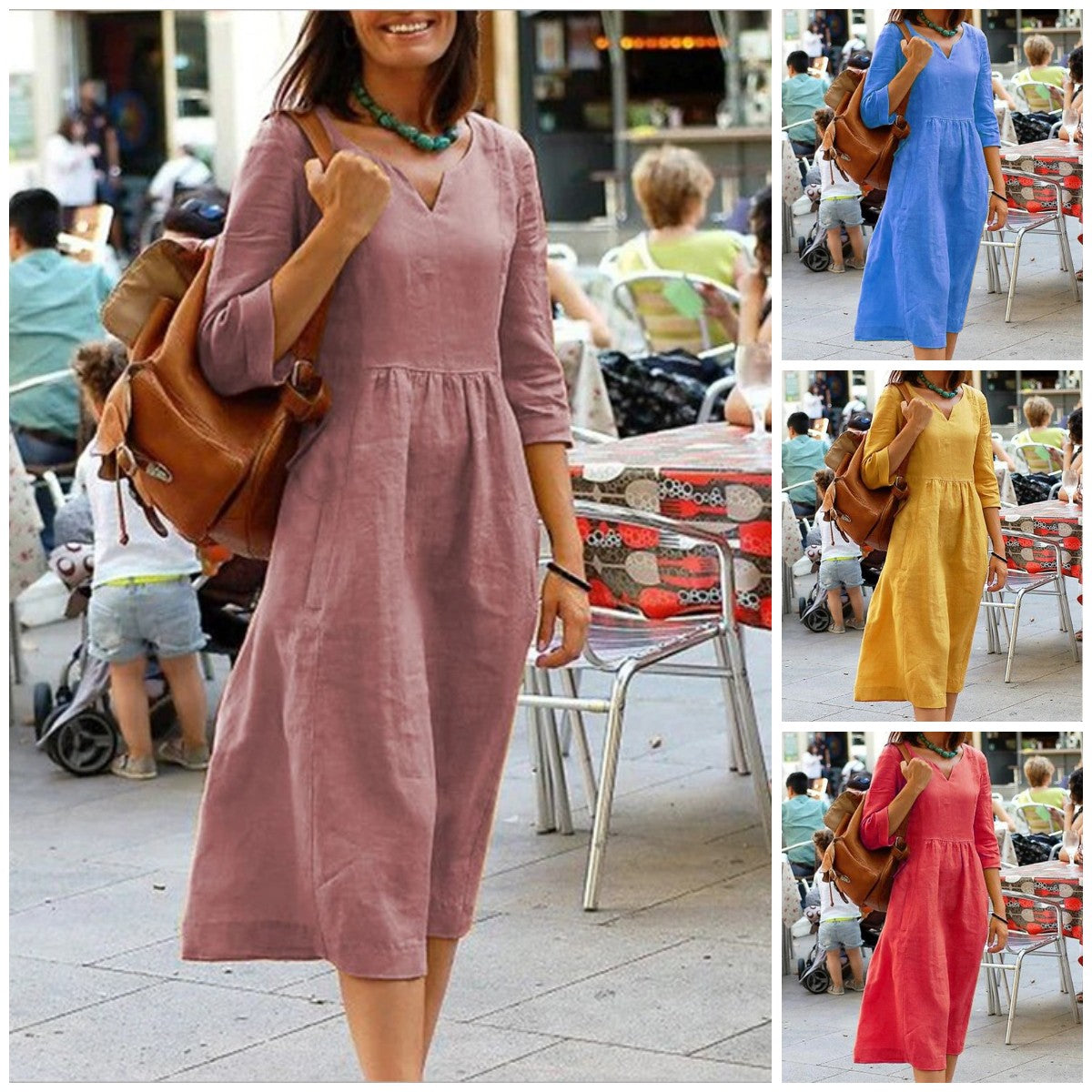 Women V-neck Comfortable Long Sleeve Dress