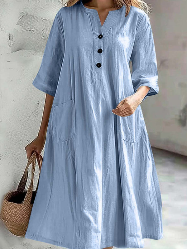 Elegant Ladies Button Half Sleeve Dress