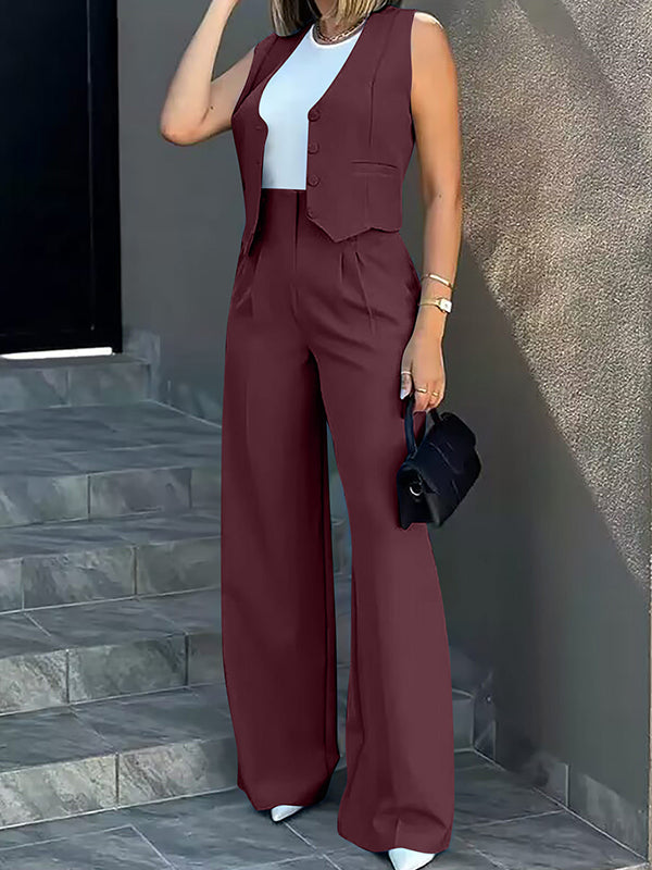 New Fashion Vest Waistcoat Wide Leg Pants Three-piece Set