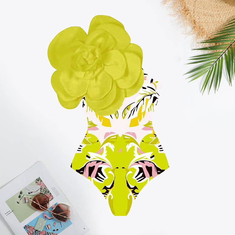 Plants Print Flower Decoration Tie Front Swimsuit
