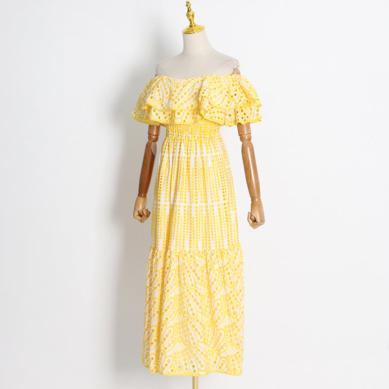 Double Ruffle Embroidery Hollow Out Dress