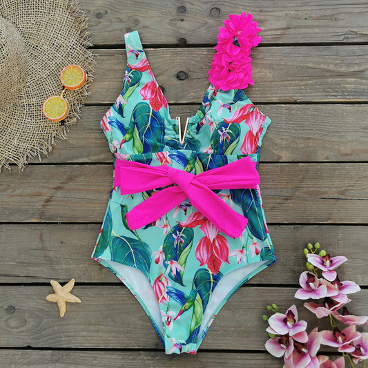 3D Flower Blossom Printed One Piece Swimsuit