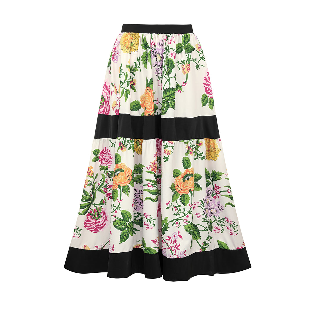 Off Shoulder Back Bow Tie Color Block Printed One Piece Swimsuit and Skirt(Shipped on Sep 25th)