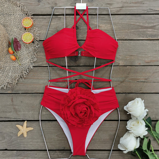 3D Flower High Waist Bikini Swimsuit