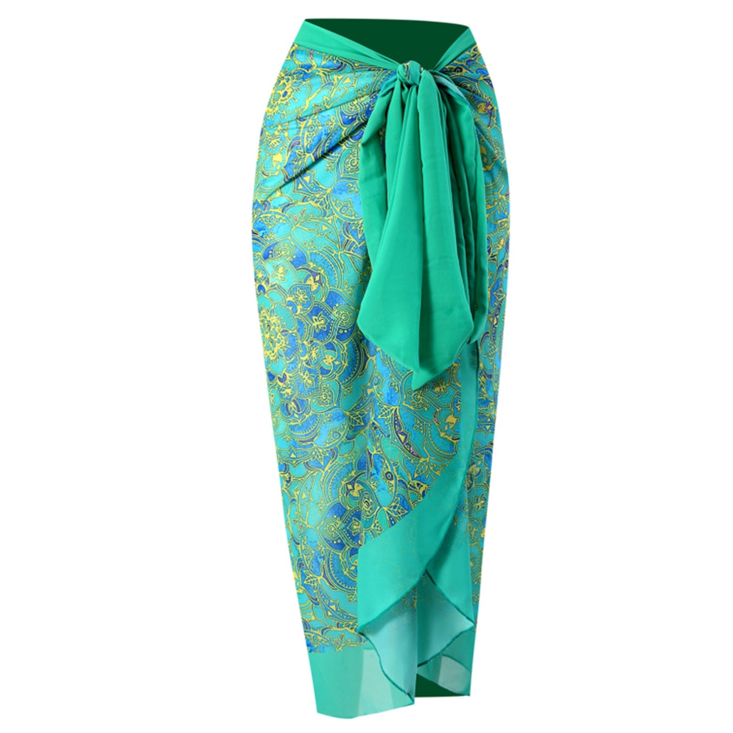 Print One Piece Swimsuit and Splicing Sarong