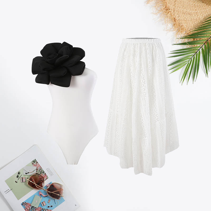 Flower Decoration Hollow Out Swimsuit