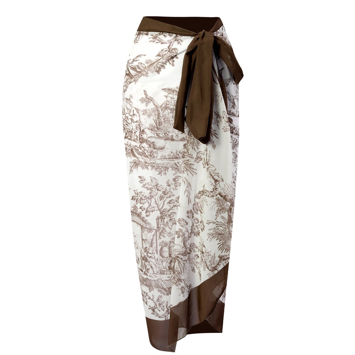 Print One Piece Swimsuit and Splicing Sarong