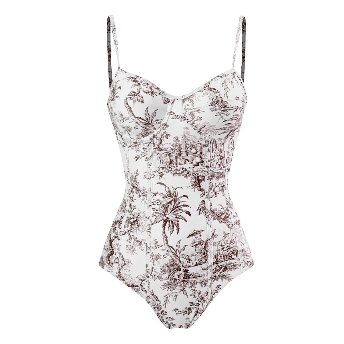 Print One Piece Swimsuit and Splicing Sarong