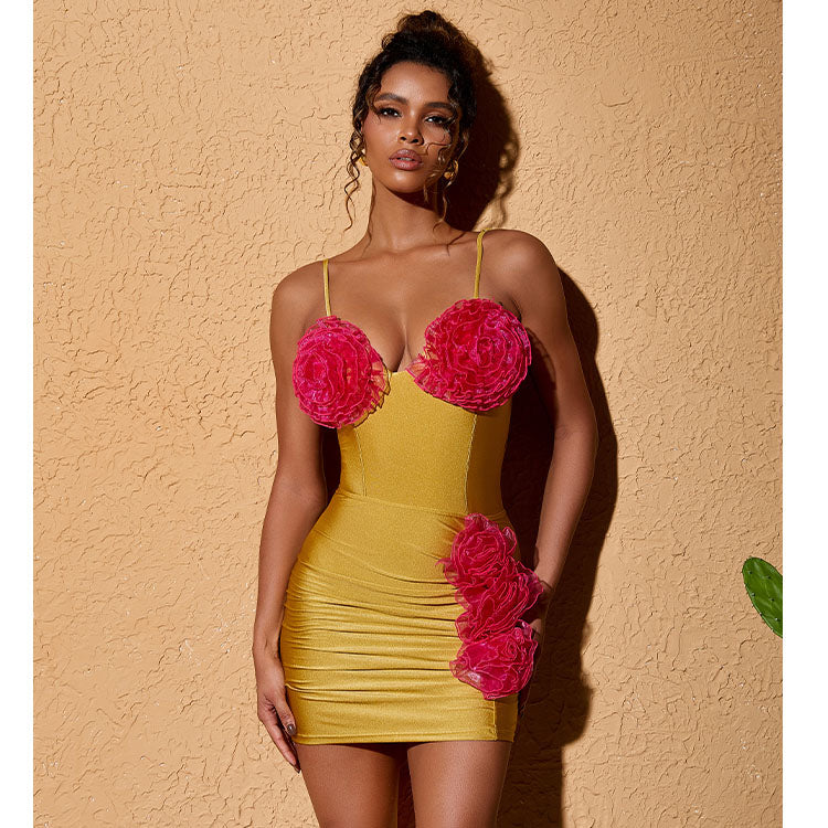 Color Block 3D Flower One Piece Swimsuit and Skirt
