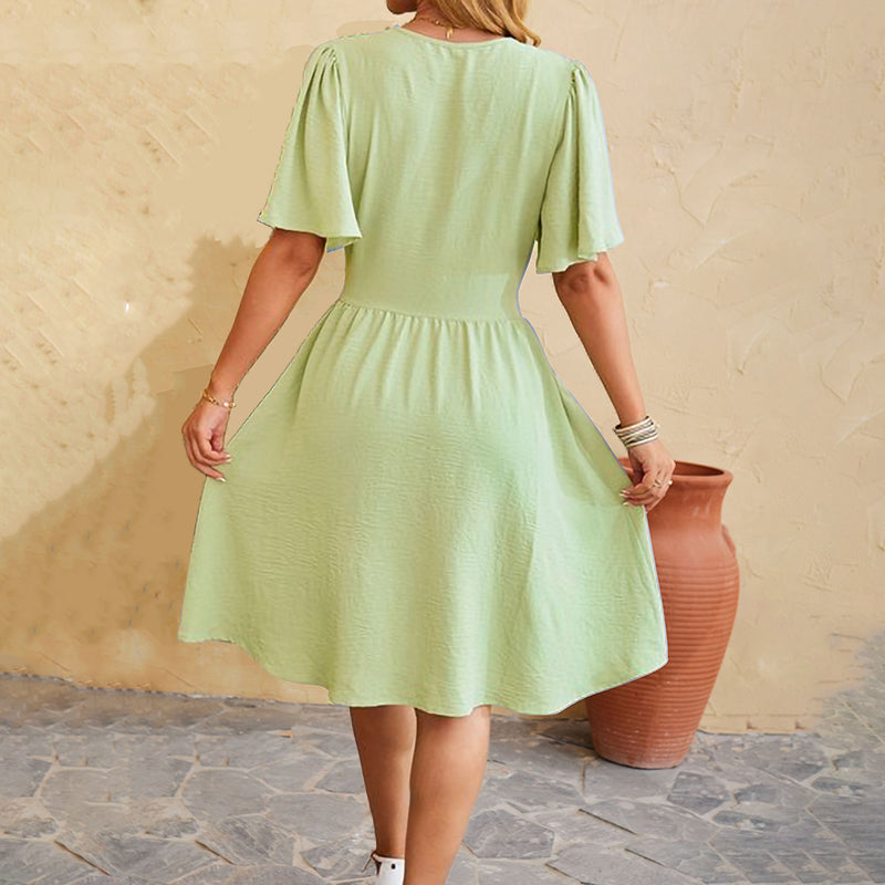 V-Neck Bell Sleeve Fashion Dress