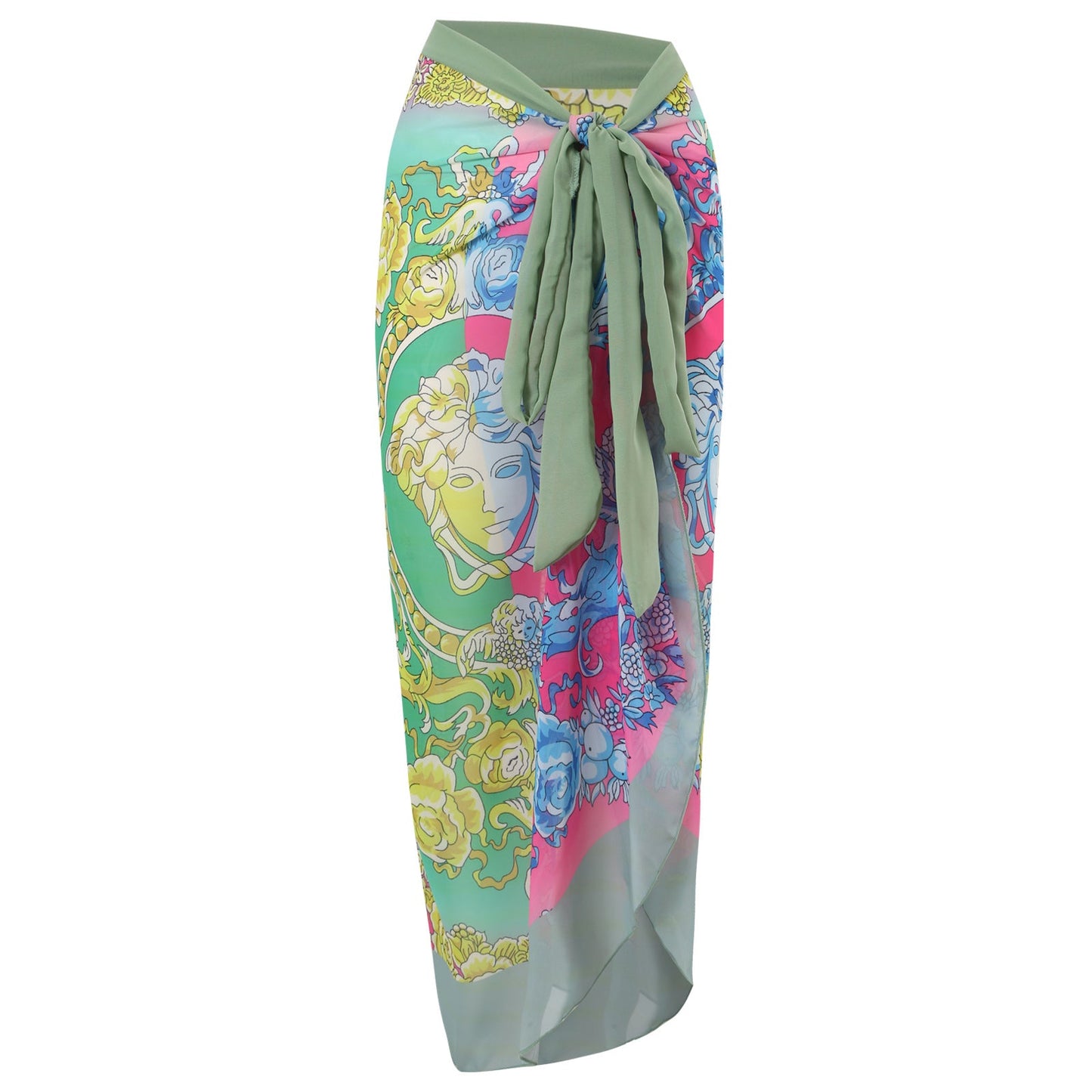 Print One Piece Swimsuit and Splicing Sarong